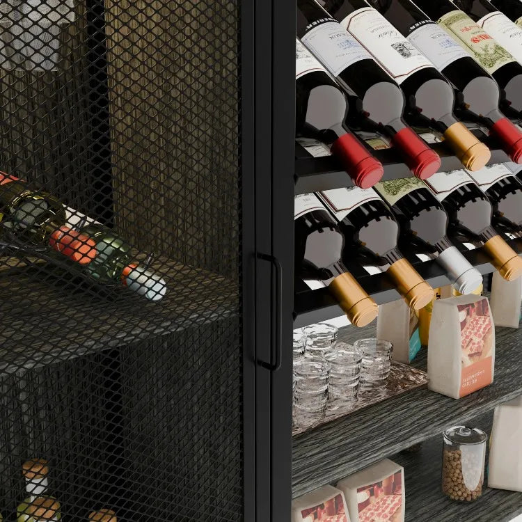 Wooden Wine Cabinet – Beverage Bar Cabinet with Mesh Storage