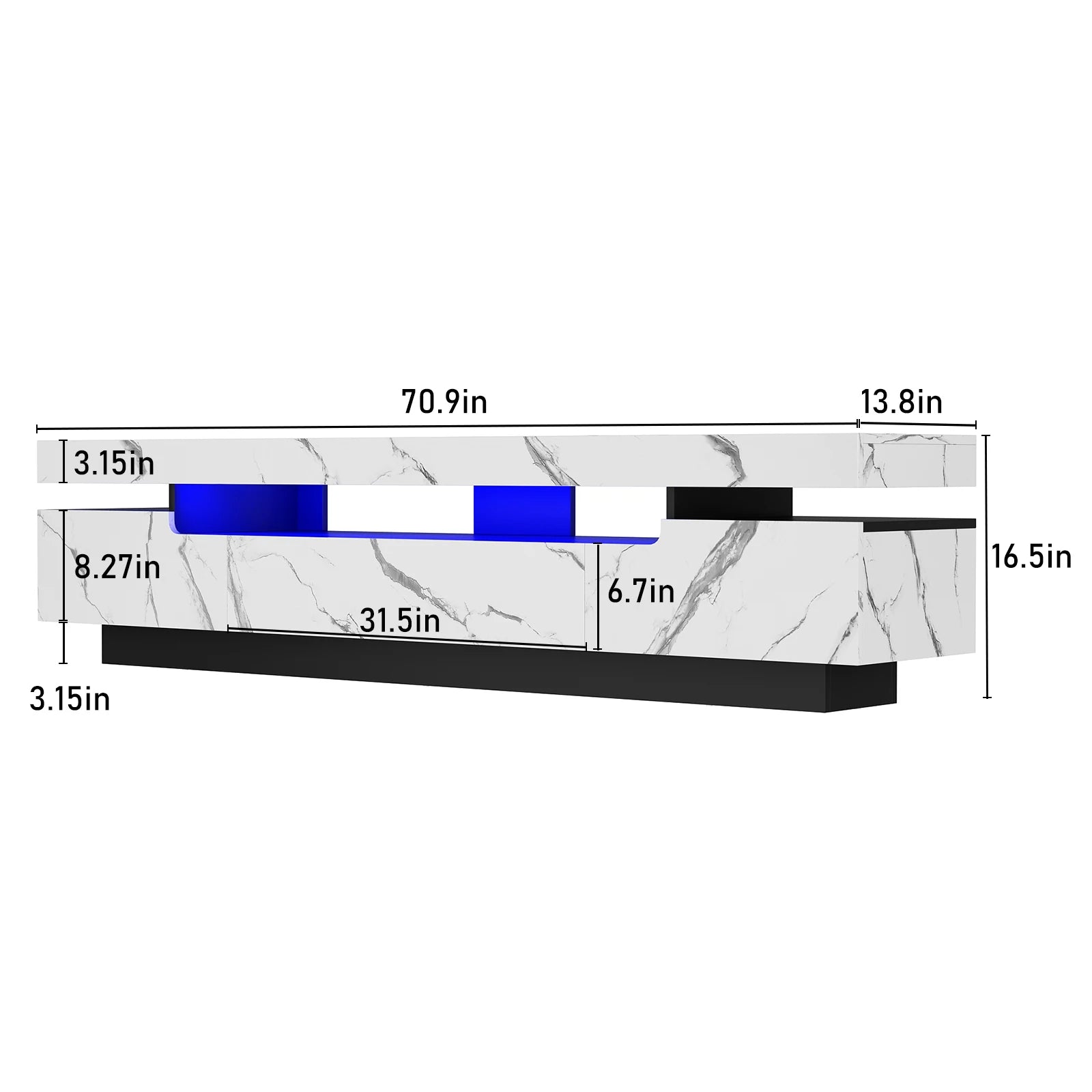 71In LED TV Stand for 75/80 Inch TV, Modern Gaming TV Cabinet for Living Room, High Gloss Entertainment Center with Storage