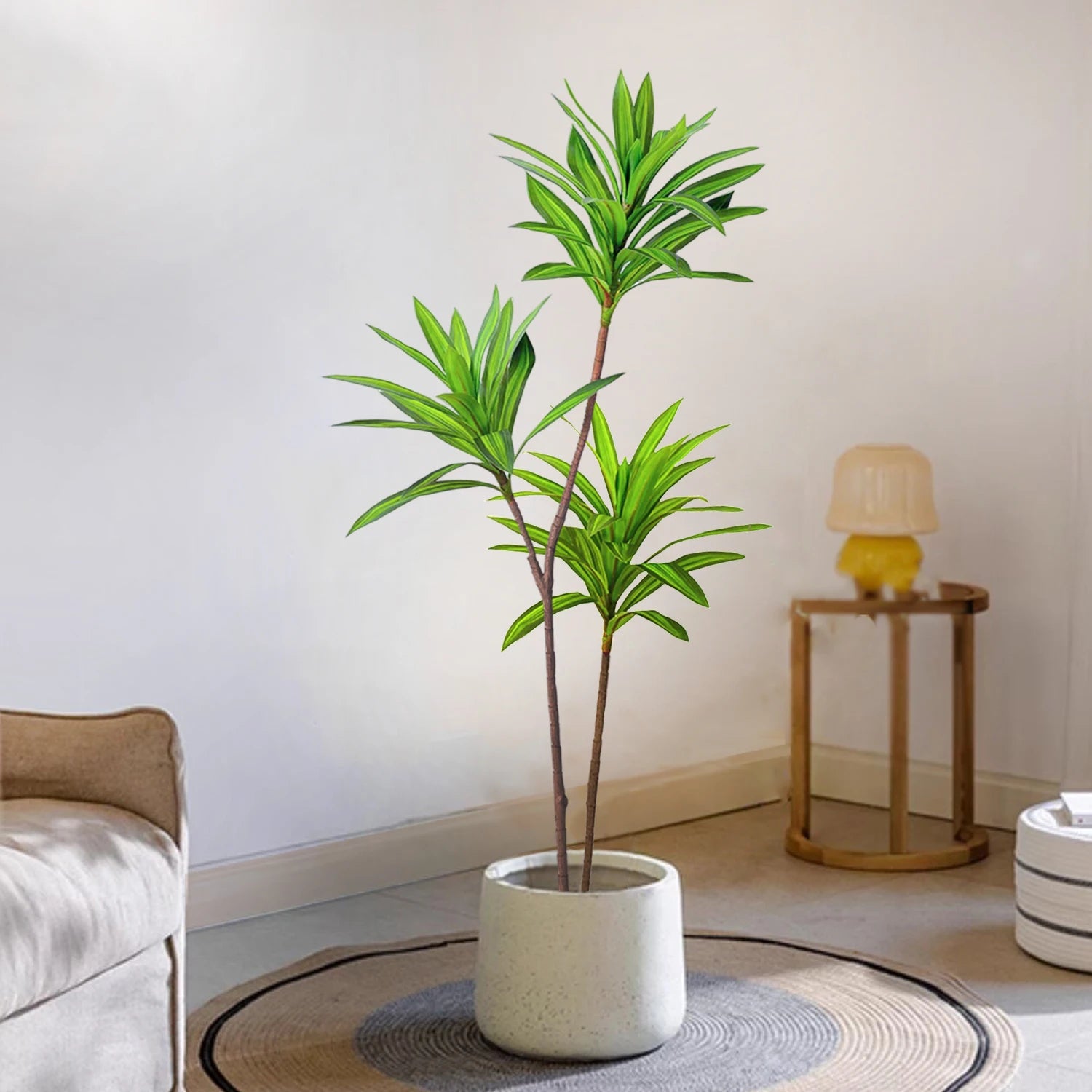 66-98cm Artificial Palm Tree Gold Edge Green Edge Plastic Bamboo Branch Tropical Potted Plant Desktop Plant Wall Decoration