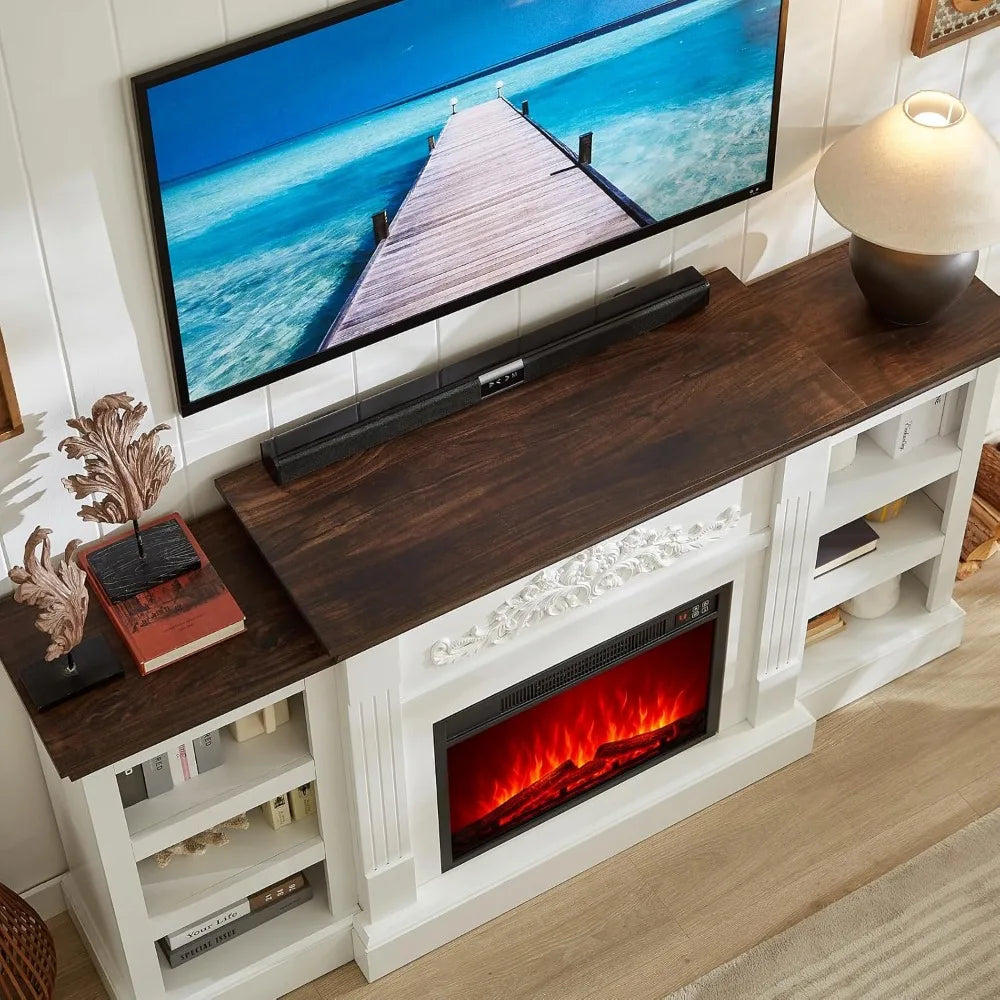 Electric Fireplace with Mantel, Fireplace TV Stand with Replaceable Fireplace Insert and Storage, Farmhouse Entertainmen