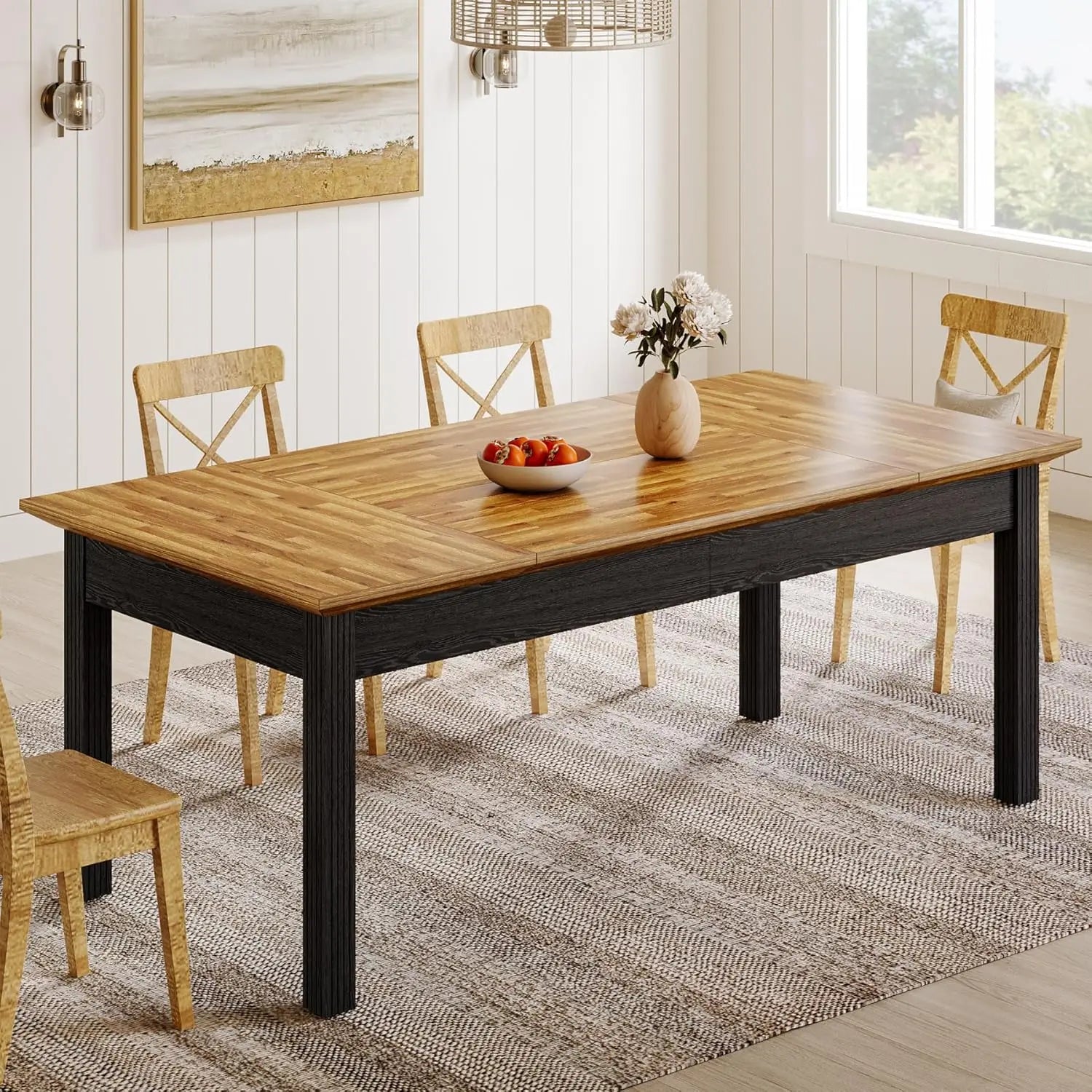 Dining Table for 4-6 People, 62-Inch Rectangular Kitchen Table with Solid Wood Legs, Modern Farmhouse Dinner Table fo