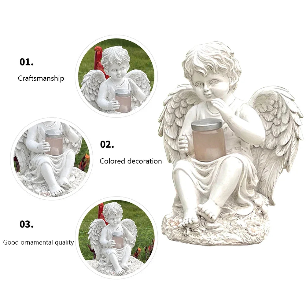 Resin 3D Angel Statue Artwork Garden Ornament Solar Lamp Decorative Angel Sculptures Christmas Gifts Home Decor for Outdoor Yard