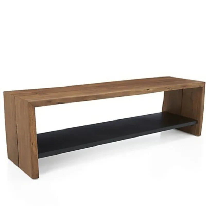 Nordic Modern Solid Wood Entryway Bench – Double-Layer Shoe Rack Storage Bench