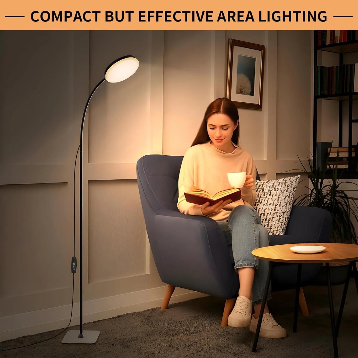Circular LED floor lamp with 3 color temperatures 5 brightness adjustment levels suitable for living rooms bedrooms offices
