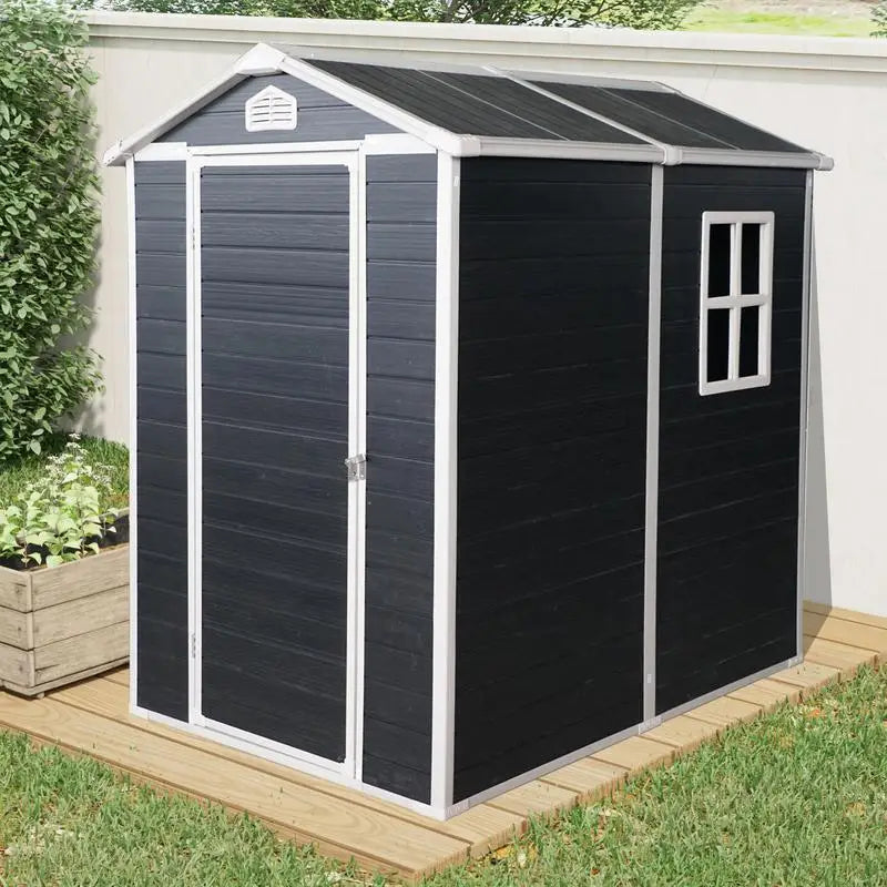 4ft x 6ft Outdoor Plastic Storage Shed with Floor, Black, Weather-Resistant, Durable Garden Storage Solution