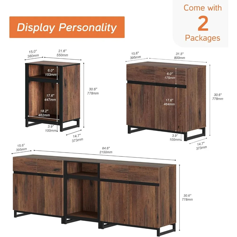 TV Stand for TVs up to 90 inch, 3 in 1 Modern Entertainment Center with Metal Base & 2 Adjustable Shelves, TV Console for Living