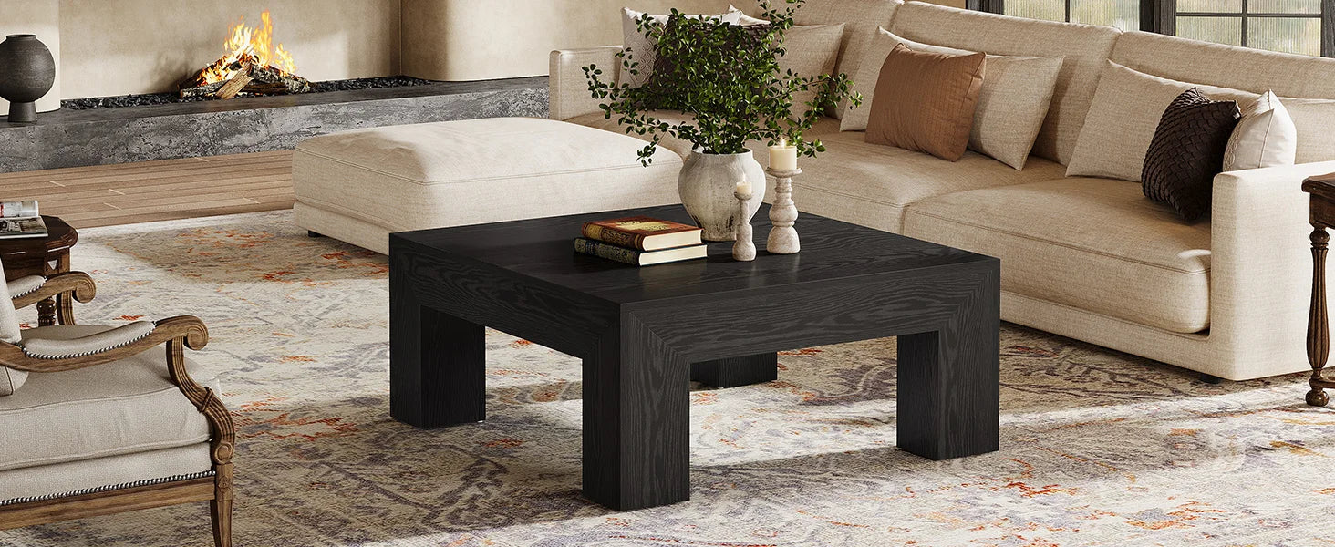 Tribesigns 39.4-Inch Square Farmhouse Coffee Table – MDF Accent Center Cocktail Table with Sturdy Wooden Legs