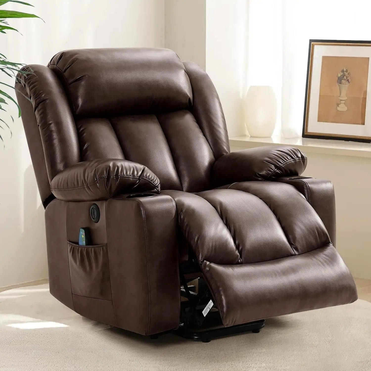 Power Lift Recliner Chair for Elderly with Massage and Heat, Breathable Leather Recliner Chair for Adults, 2 Cup Holder,USBPorts