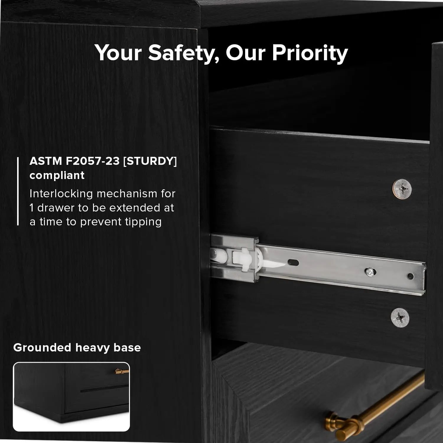 Blake 3 Drawer Dresser for Bedroom, Chest of Drawers, Wood Organizer, Modern Farmhouse, Tall Night Stand, Enhanced Safety