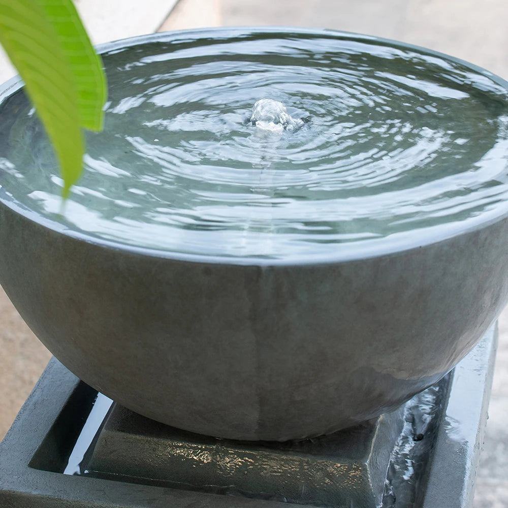 35.5" Polyresin Gray Zen Bowl Water Fountain, Outdoor Bird Feeder /Bath Fountains, Relaxing Water Feature for Garden Lawn