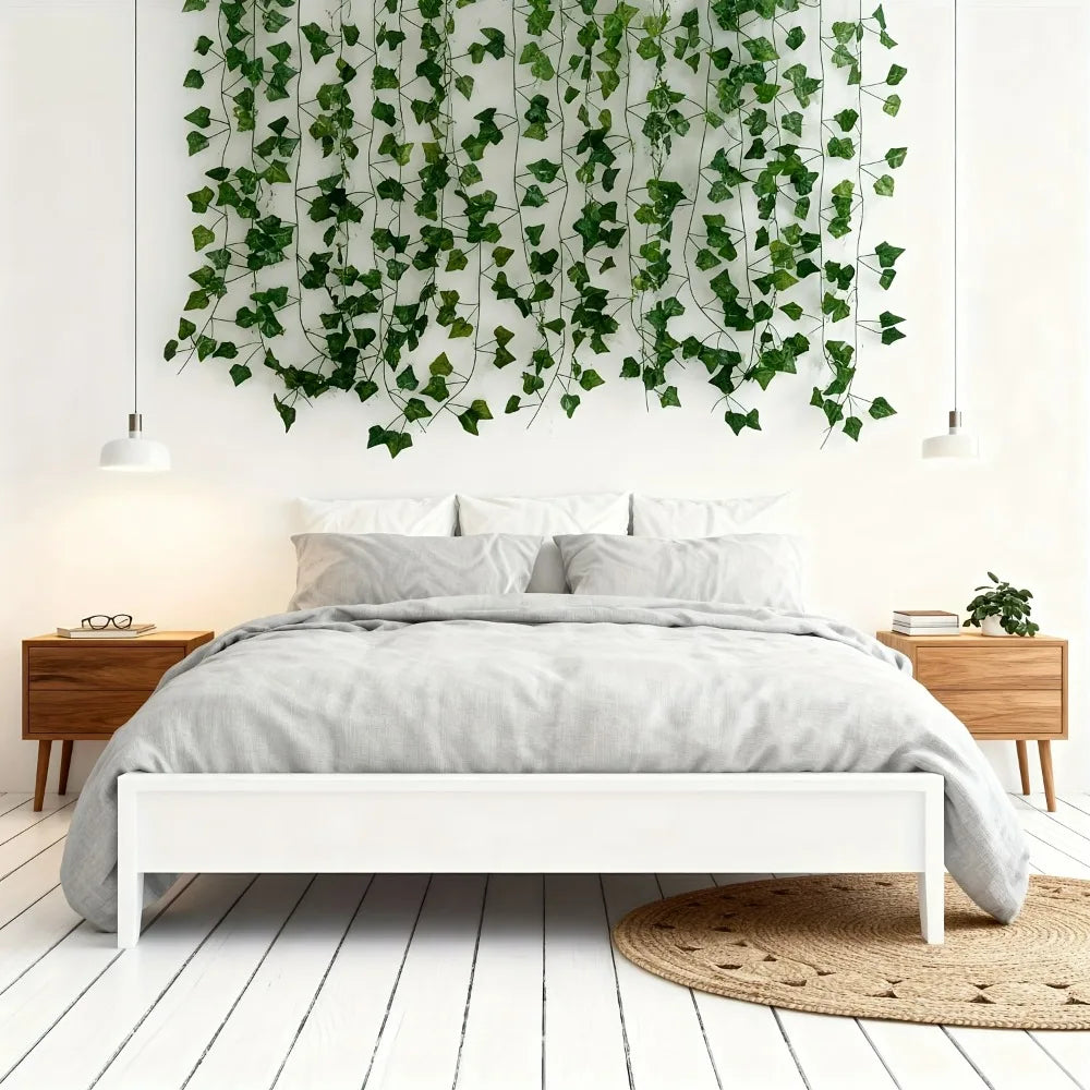 12pcs Long Artificial Ivy Leaves Plastic Realistic Green Hanging Plant with Lush Foliage for Home Garden Wedding Party