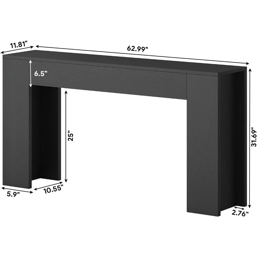 Wooden LED-lit 63 Console Table for Farmhouse Style, Ideal Behind Sofa Entryway Hallway Decor