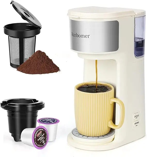 2-in-1 Single Serve Coffee Maker – K-Cup & Ground Coffee Compatible, 6–14oz Brew