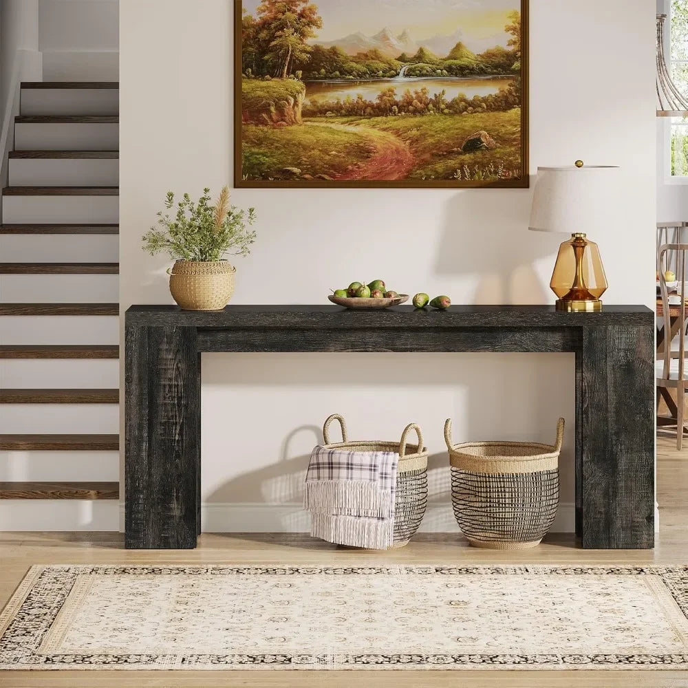 Extra Long Farmhouse Wood Console Table Sofa Table for Living Room Narrow Entryway Accent Table behind Couch