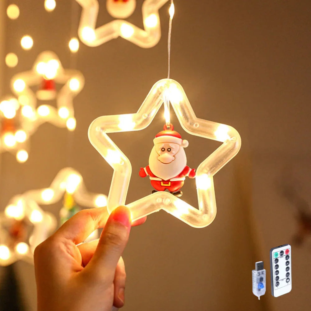 1pc Christmas Stars LED String Lights USB Operated  with Remote Christmas Decorative Ring Lights for  Indoor Decorations