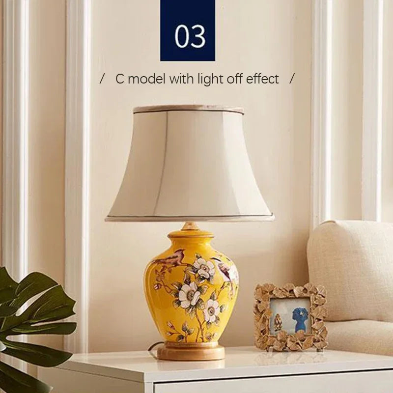 Ceramic Table Lamp LED Luxury Modern Creative Flower Pattern Desk Lights For Home Living Room Bedroom Bedside