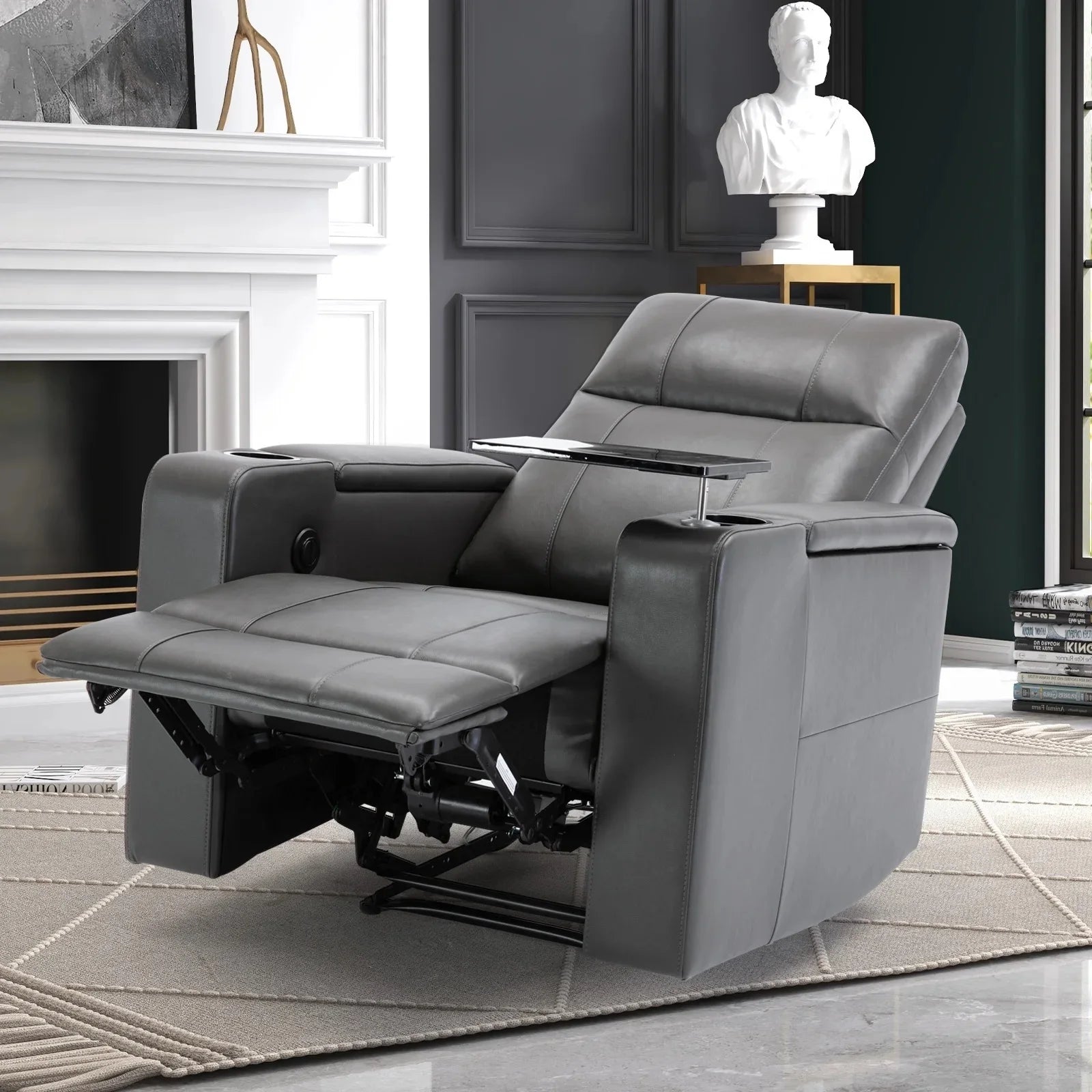 EBELLO Electric Recliner for Living Room Home Theater Seating Leather Reclining Chair Sofa Furniture with Cup Holders USB Ports