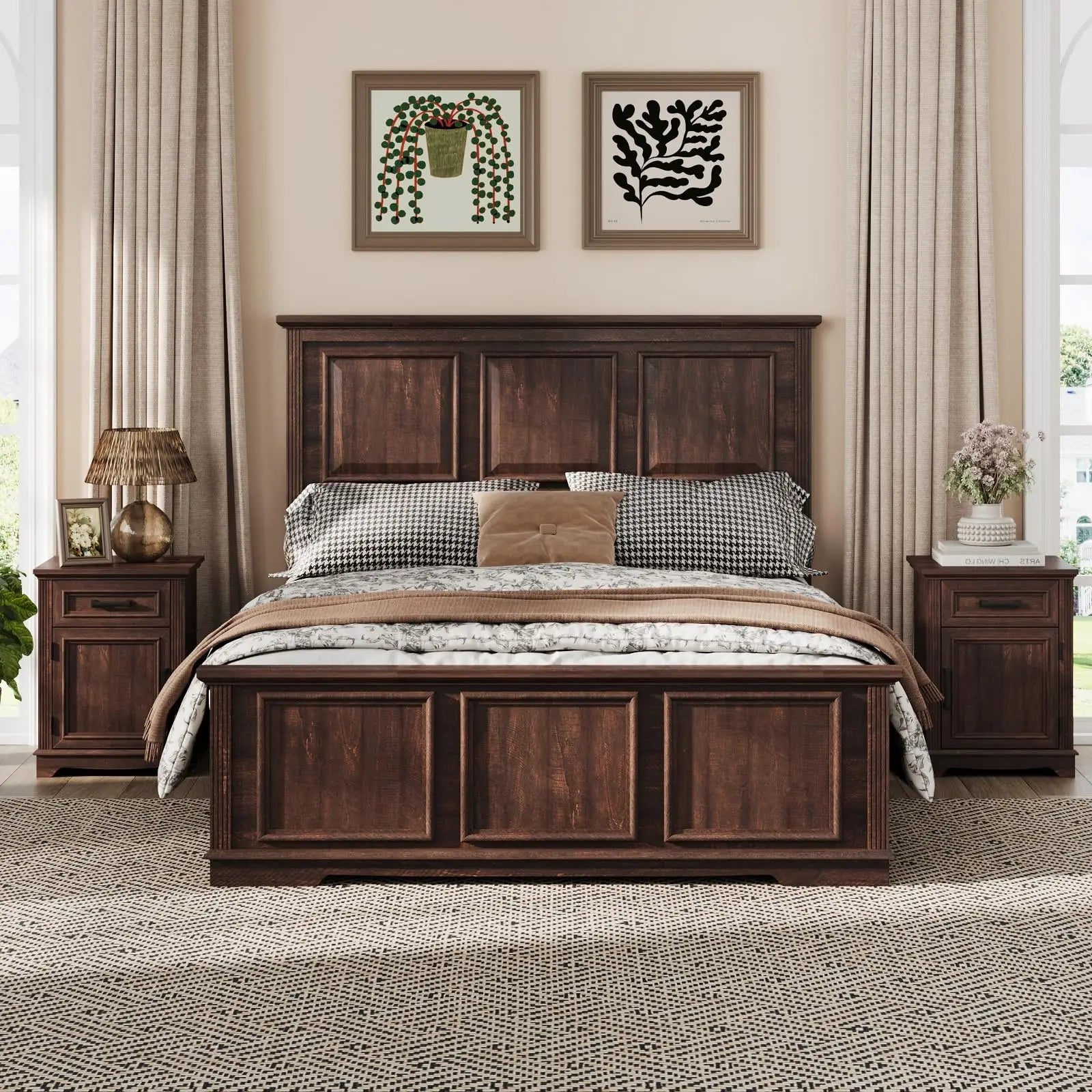 Vabches Nightstand with Drawers & Storage Cabinet Wooden Bedside Table Modern Small Side Table End Table for Bedroom Furniture