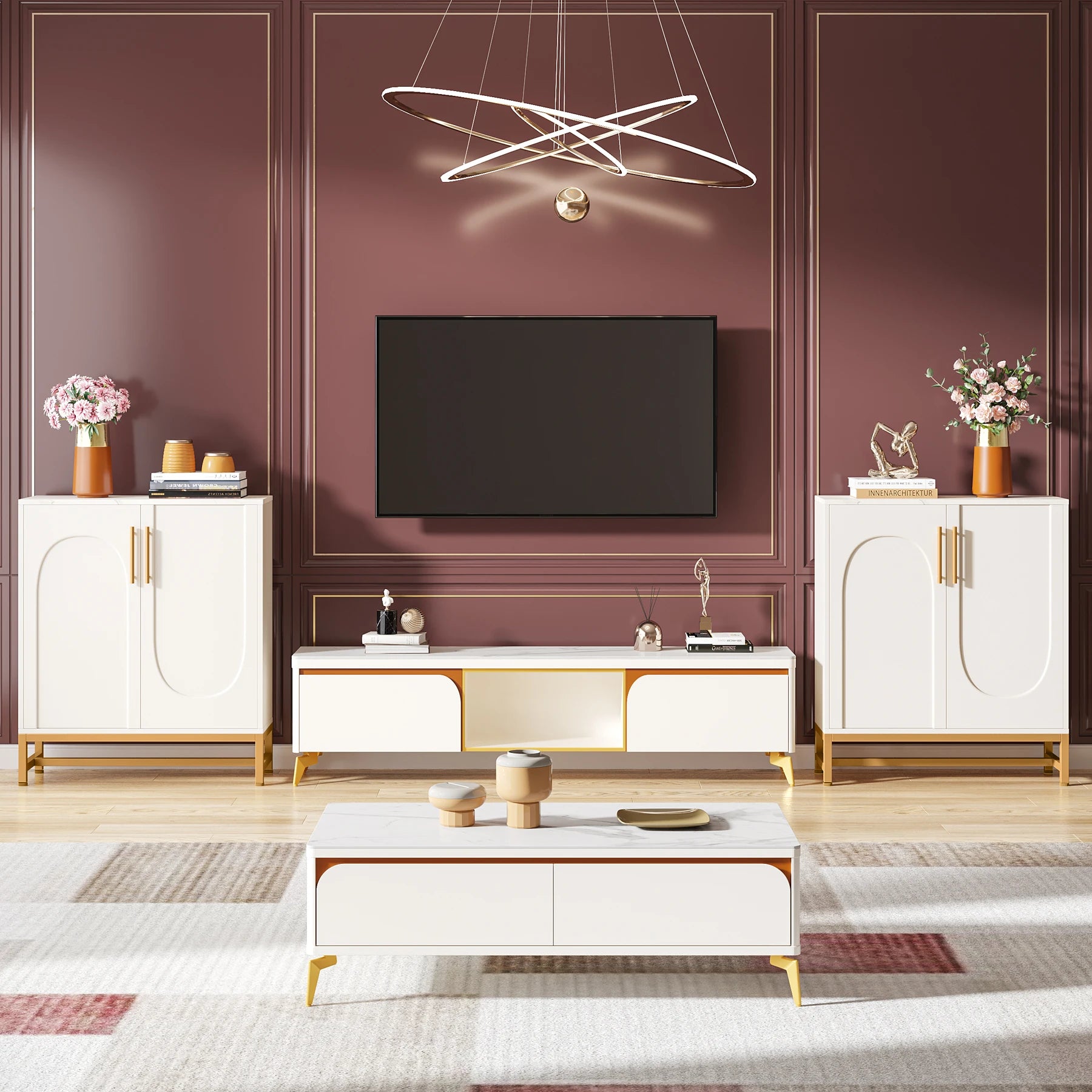 Tribesigns Modern Sideboards, Buffet Cabinet with 4 Doors and Adjustable Shelves (White)