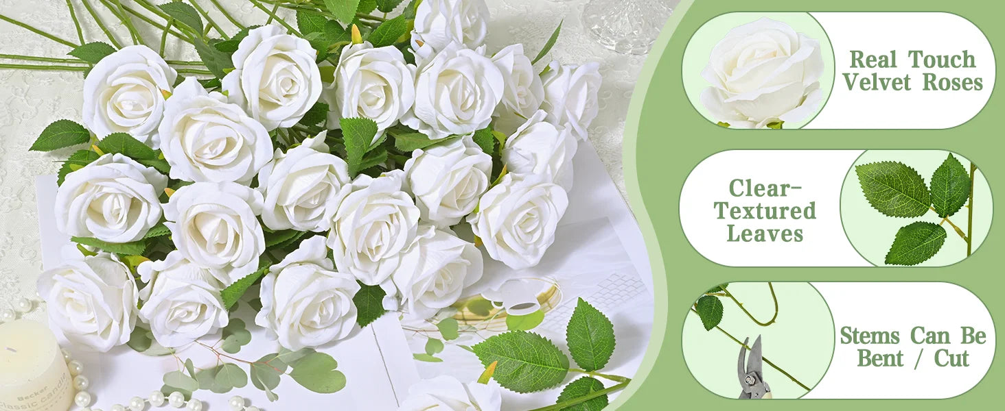 Red Roses Artificial Flowers Bulk Real Touch Velvet Roses Flowers for Wedding Centerpieces Bridal Bouquet Valentines Day Decor