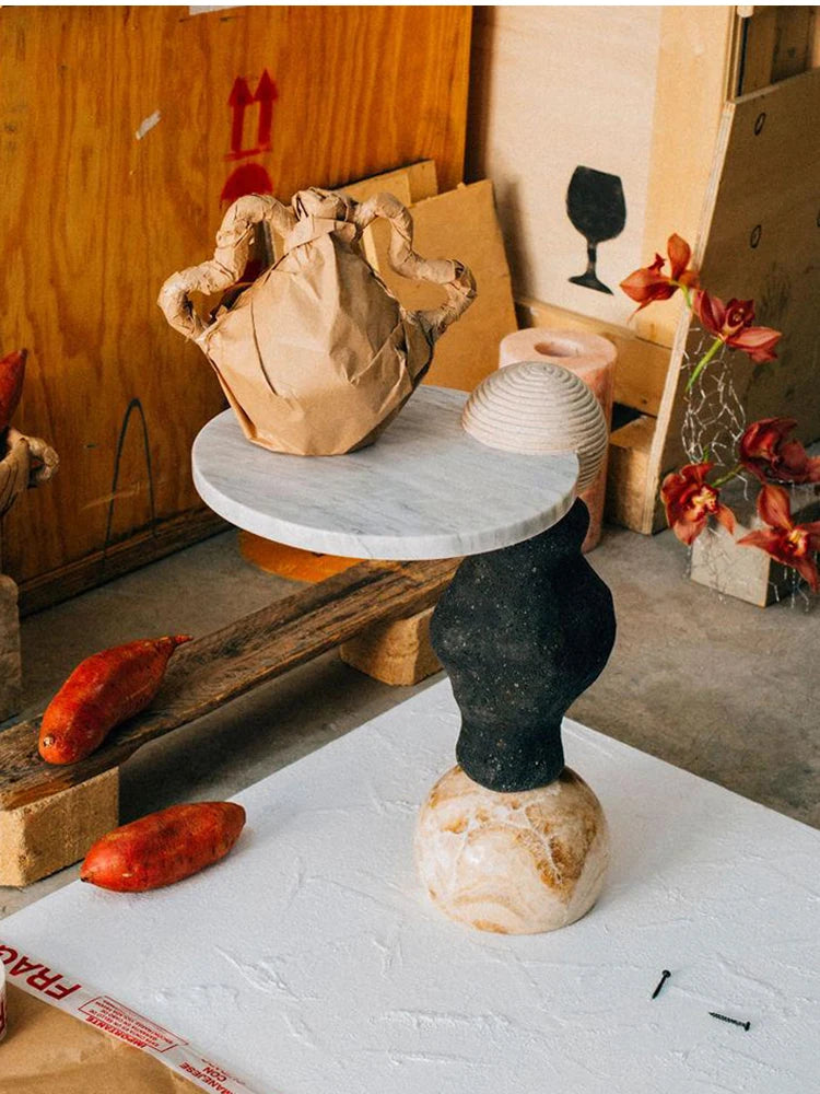 Natural marble round edge table living room high-end small coffee table coffee table