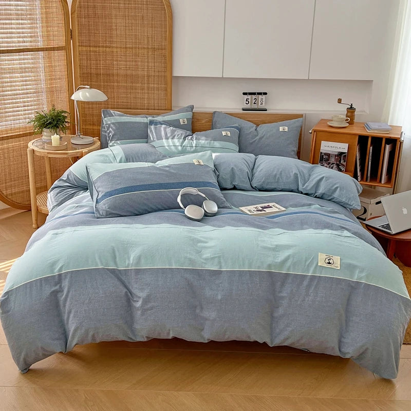 Cotton Duvet Cover Set – Japanese Grid Style (King Size, 220×240)