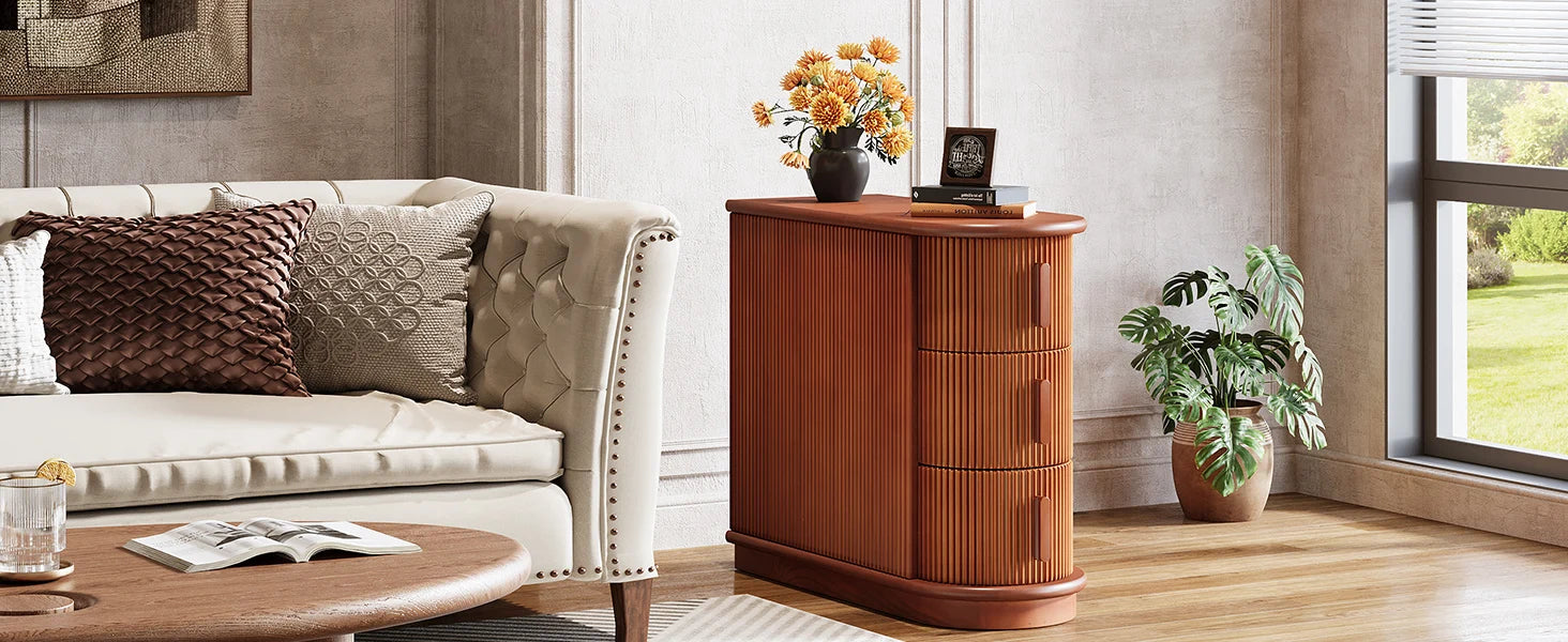 Tribesigns Solid Wood End Table, 3-Drawer Modern Sofa Side Table, No Assembly Required, Narrow Chair Side Table Slim Nightstand