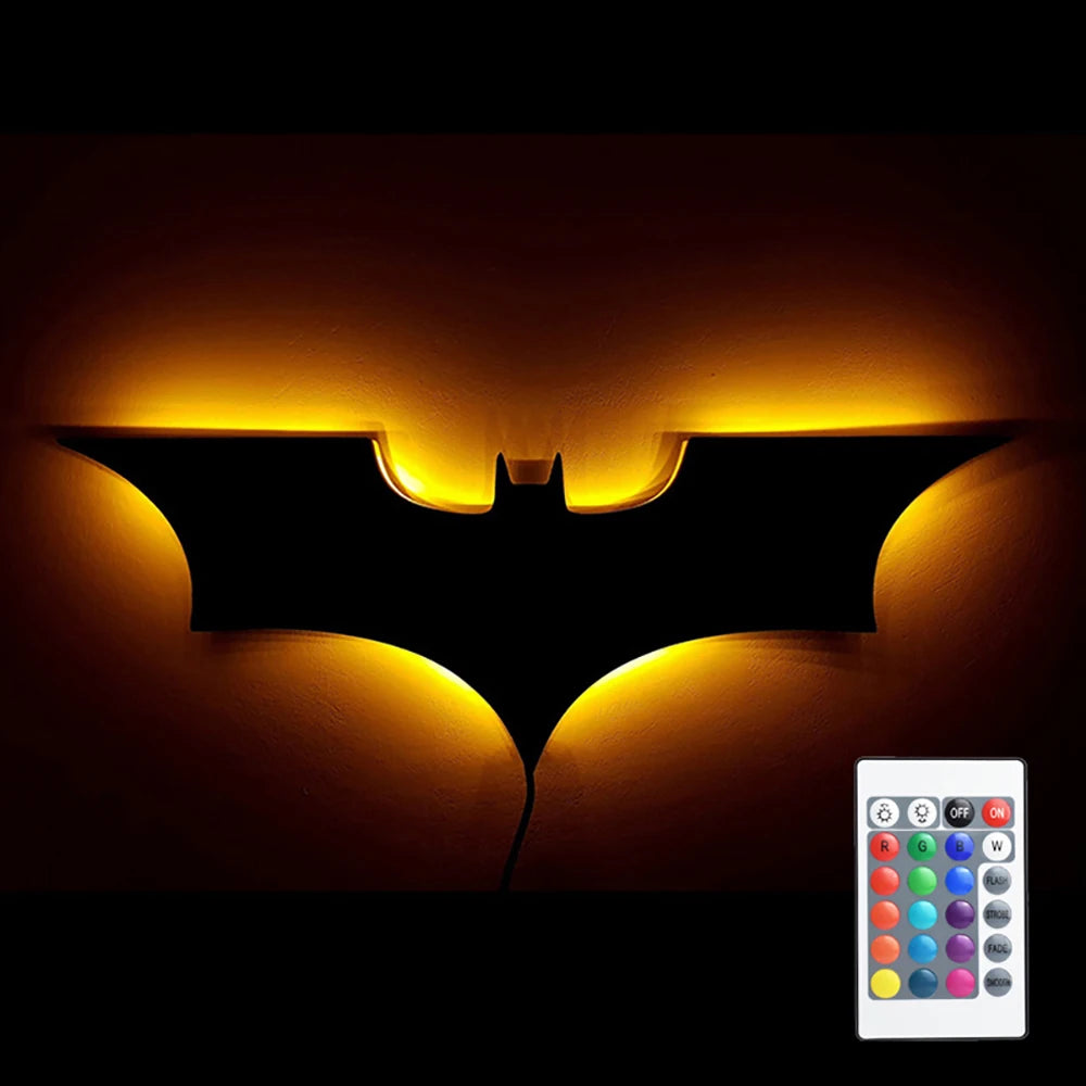 Creative 3D Bat Wall Lamp RGB LED Bedside Gaming Room Bar Decorative Light with Remote Control for Bedroom Living Room Porch