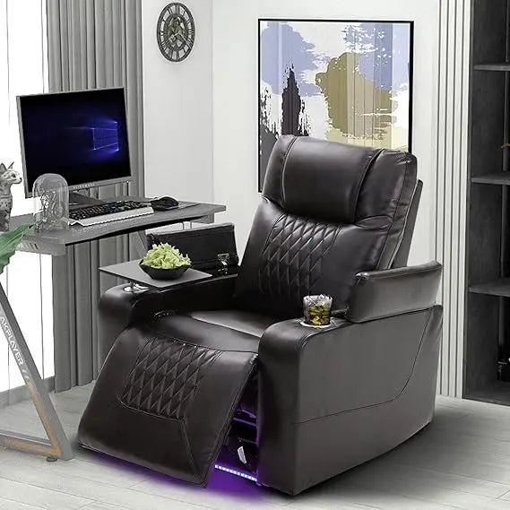 Electric recliner chair with USB Charge Port, 360 Swivel Tray Table, Hand in-Arm Storage, Cup Holders, ambient lighting