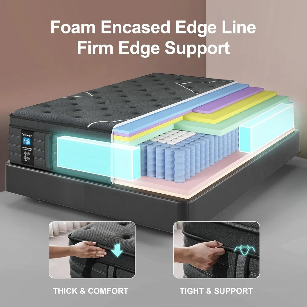 Mattress, 14 Inch Extra Firm (Upgraded Enhanced) Plush Hybrid Mattress, Extra Lumbar Support,Back Pain Relief,Cool Sleep