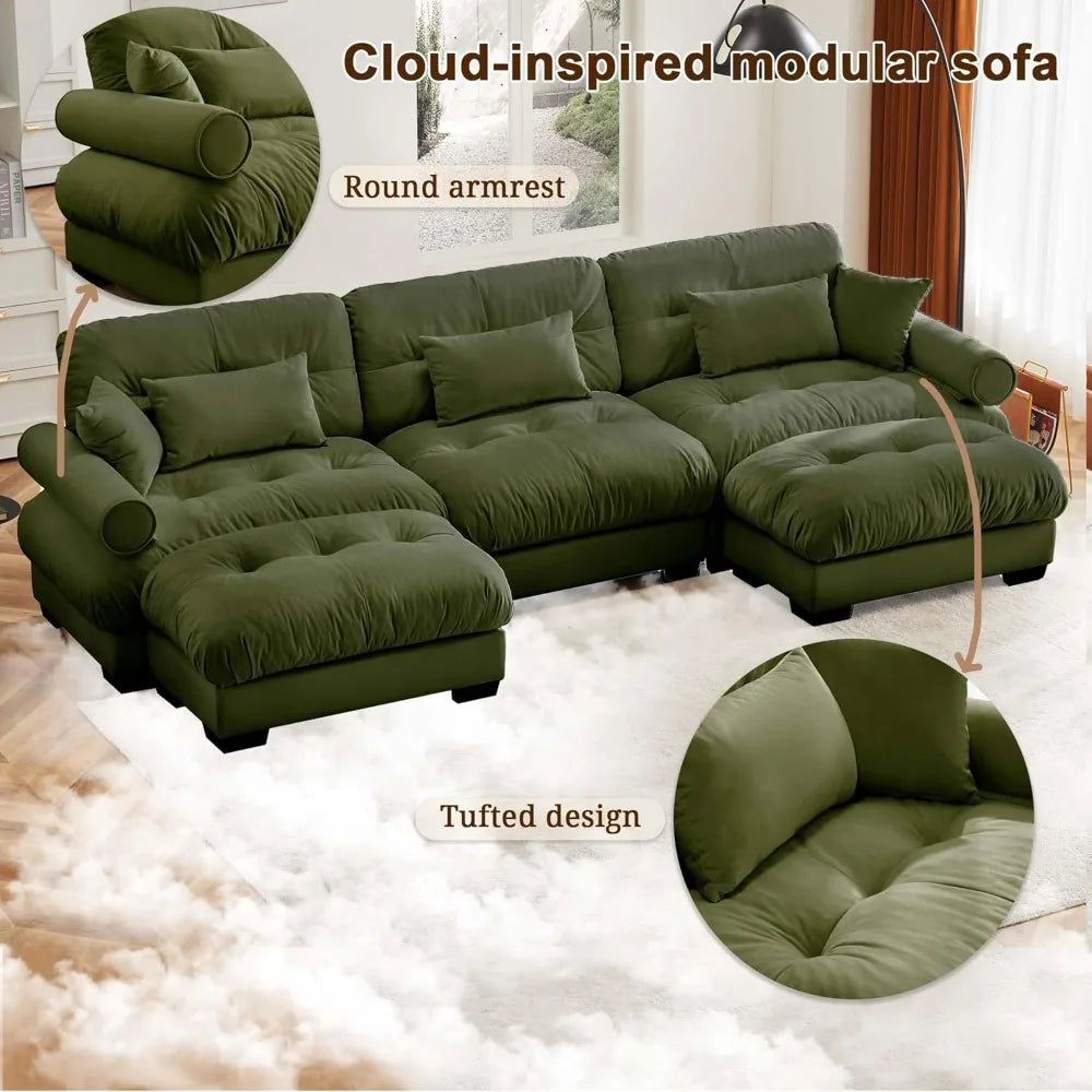 Velvet Modular Sectional Sofa,130" W Oversized U Shape Cloud Couch with 2 Ottomans,Free Combined 3 Seater Comfy Sofa