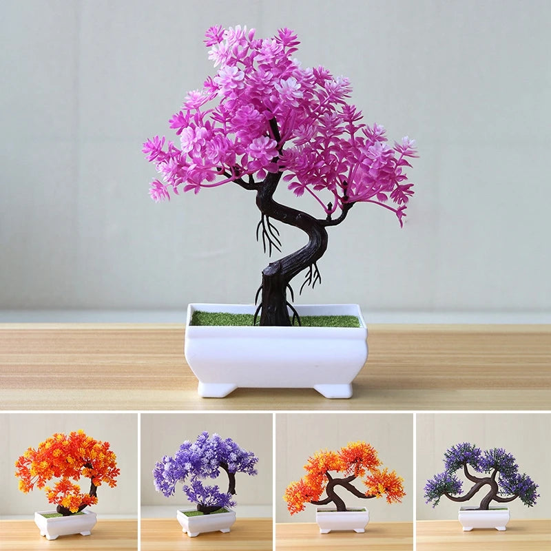 Artificial Potted Flowers Plants Bonsai Fake Plant Flower Potted Ornaments for Garden Small Simulated Tree Home Decor Supplies