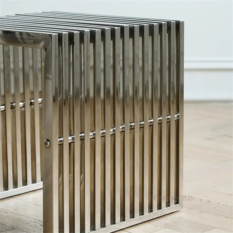 Nordic Stainless Steel Bench – Minimalist Shoe Changing Stool Ottoman