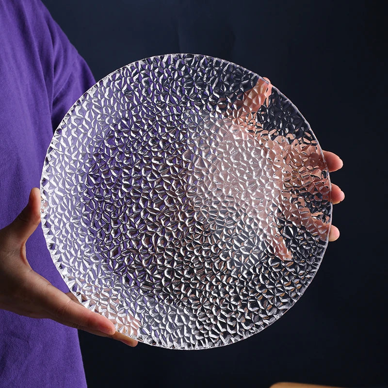 9.5″ Raindrop Embossed Glass Dinner Plate – Decorative Charger & Serving Platter