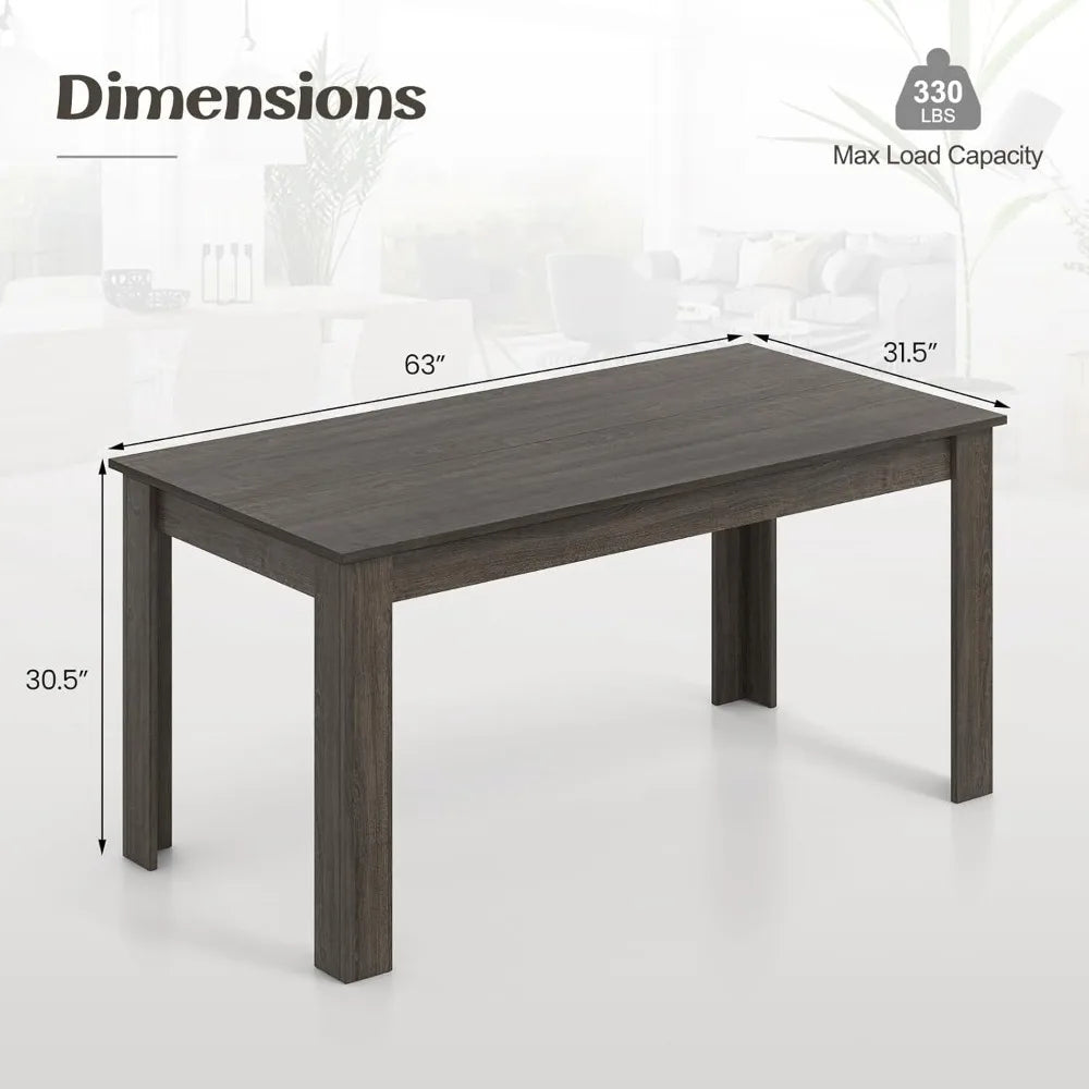 Dining Table, 63" L x 31.5" W x 30" H Large Farmhouse Center Table with 330LBS Capacity, Kitchen Table for Living Room,