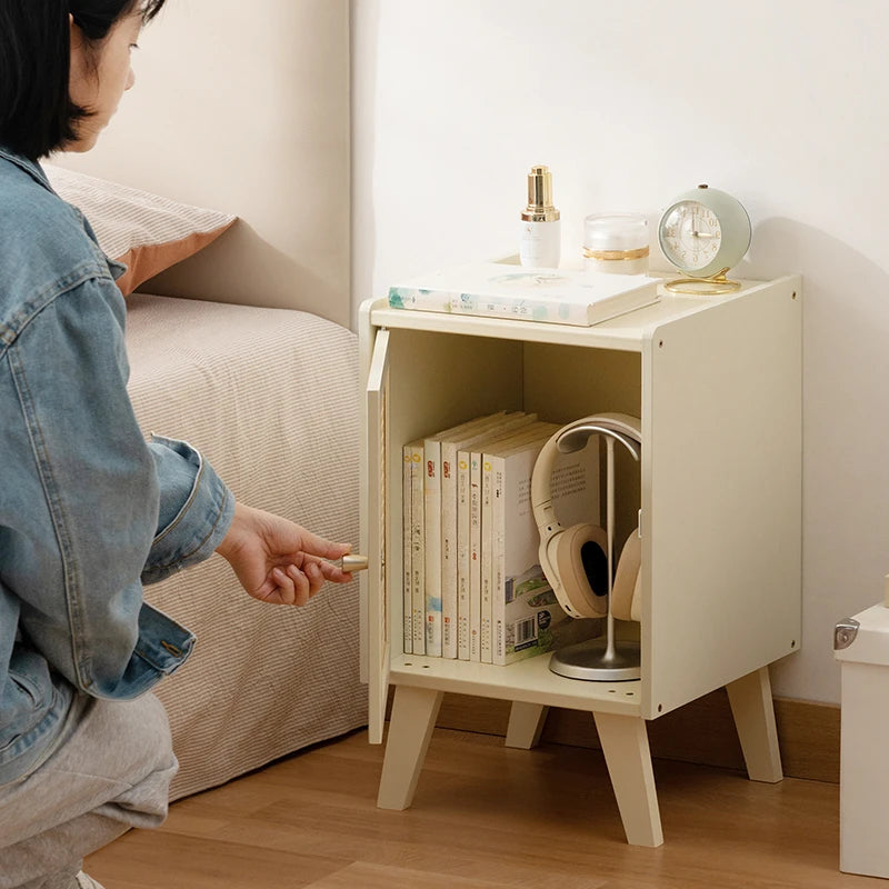 Modern Bedroom Bedside Cabinet, Simple Bedroom Storage Cabinet, ABS Grid Cabinet Door, Strong Door Stopper, Nightstand