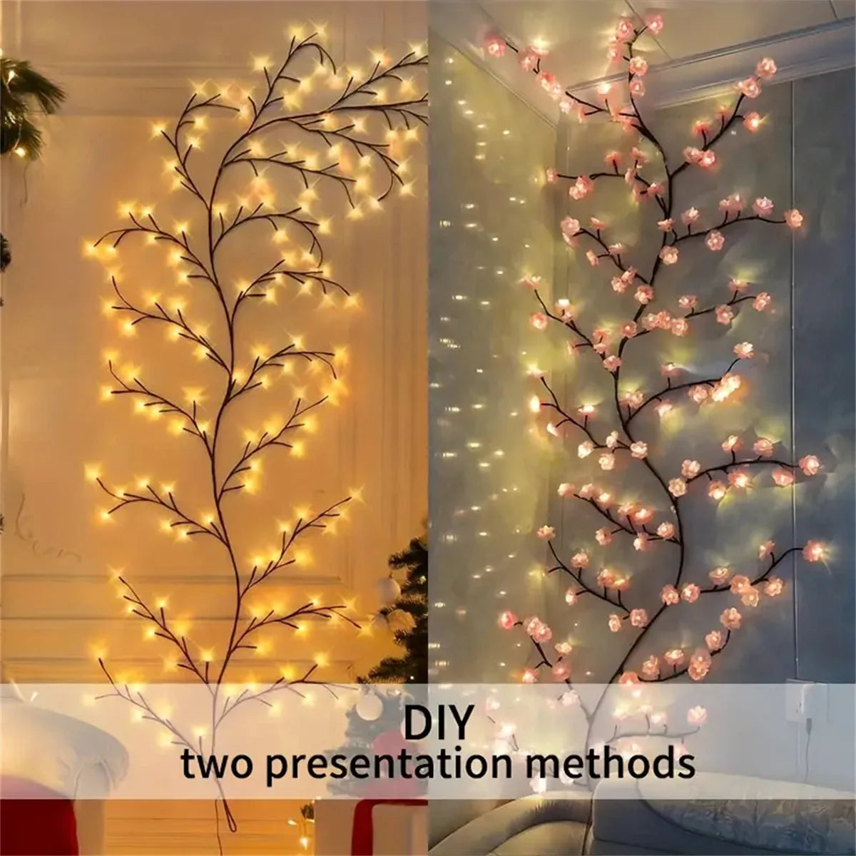 72/96 LED USB cherry blossom vine string lights with 8-mode DIY plastic flower theme for parties weddings outdoor decoration