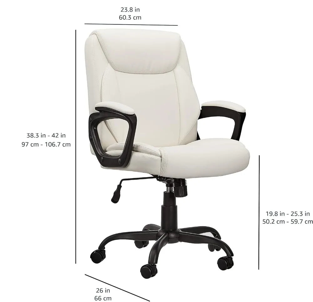 Adjustable Mid-Back Office Chair with Armrests, PU Padded Seat, Height Control, Cream Color, 275 lbs Capacity