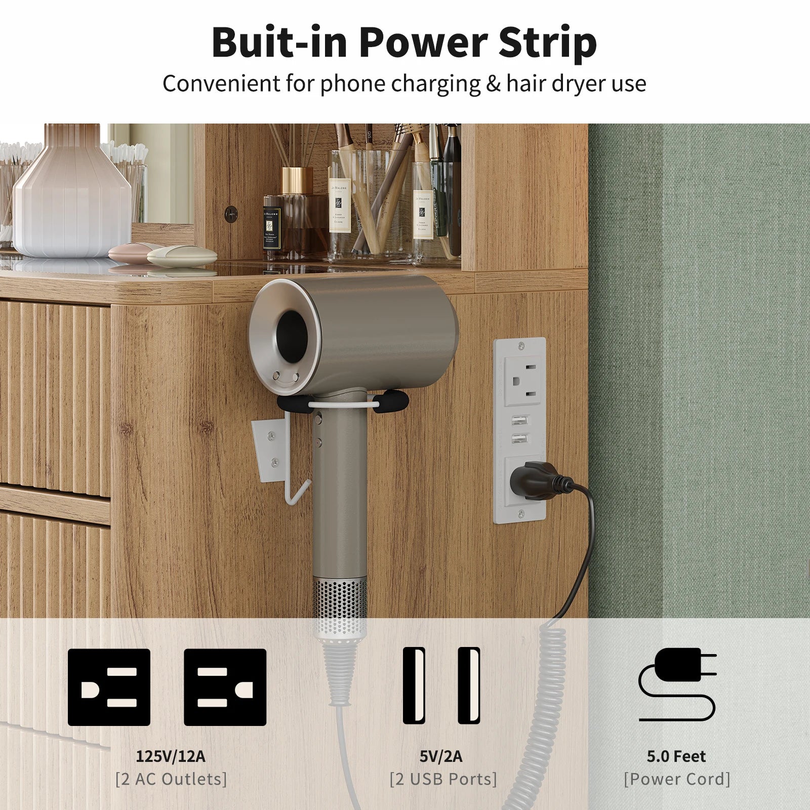 Bedroom Makeup Vanity Desk with Led Mirror, 7 Drawers