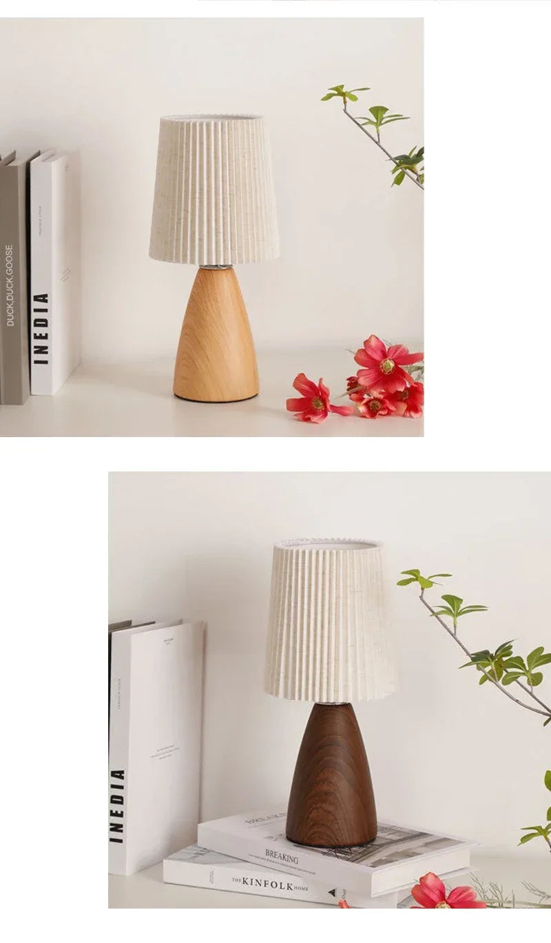 LED Table Lamp Retro Bedroom Fabric Pleated USB Study For Home Room Decor Desktop Decorative Ambiance Bedrooms Bedside Desk Lamp