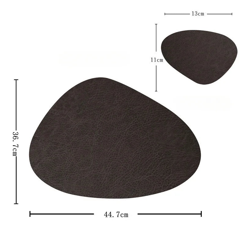 Irregular Shape PU Leather Placemats Set Oil-Proof Waterproof Dual-Sided Place Mats for Kitchen Bistro Tables Bars Coffee Shops