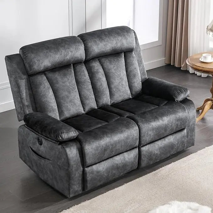 Electric Power Reclining Loveseat with Heat And Massage Double Recliner Sofa for Living Room with Pockets Comfortable Living Roo