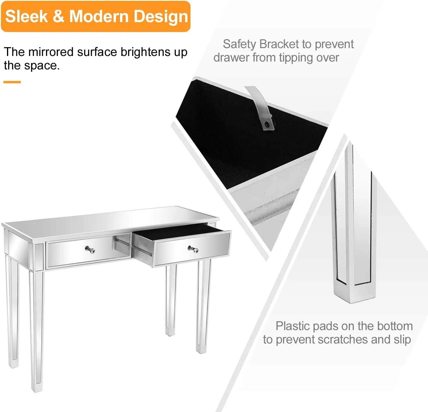 Mirrored Console Table with 2 Drawers for Entryway/Hallway Silver Bedroom Desk Sofa Tables for Living Room