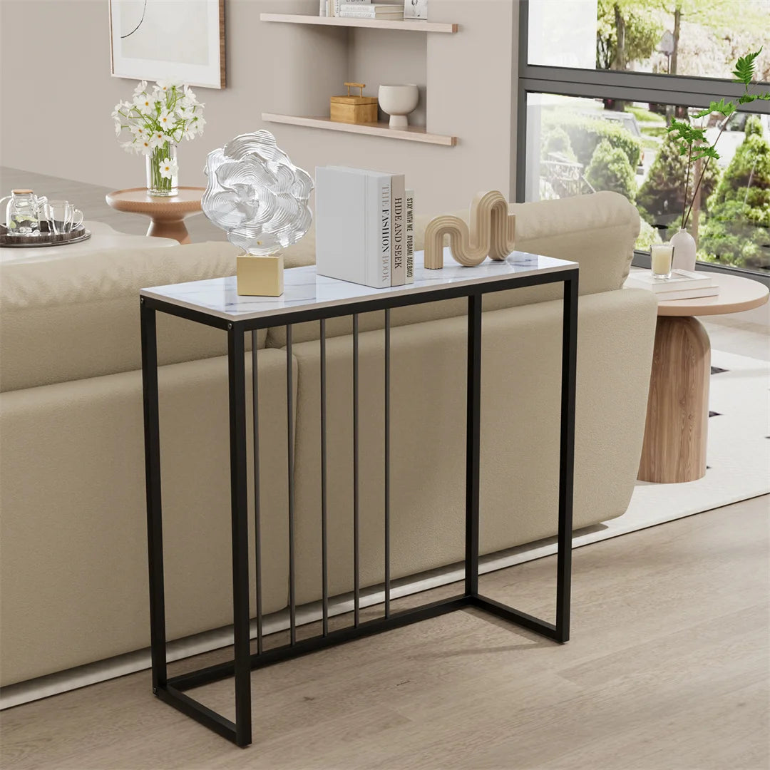 LUVODI Rectangle Console Entry Table Storage Accent Table Behind Sofa for Entryway with Black Metal Frame,