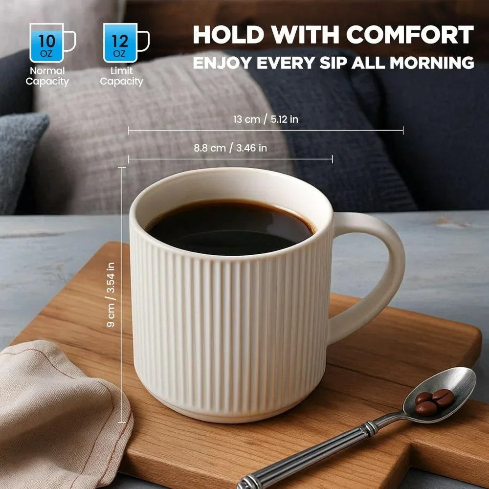 Matte White Coffee Mugs – Set of 4, 12 oz Ceramic Stoneware with Handles – Microwave & Dishwasher Safe