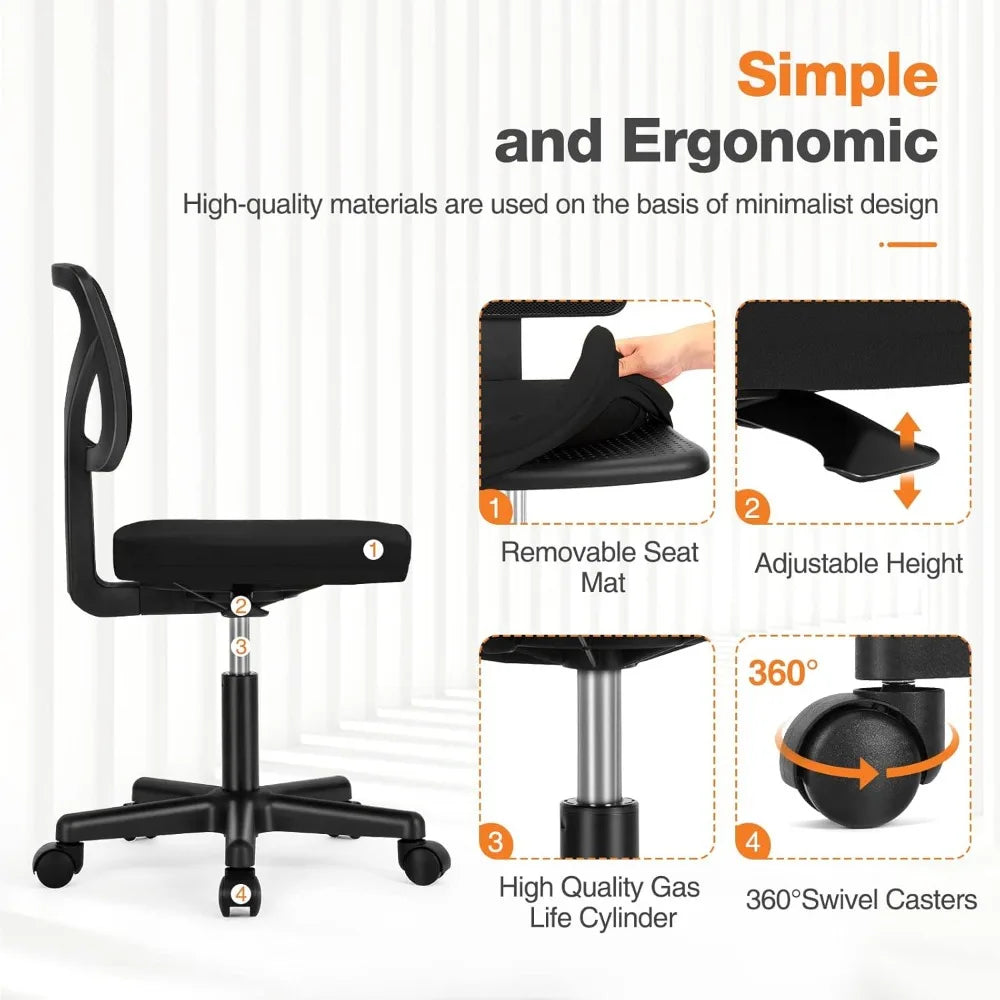 Ergonomic Mesh Swivel Office Chair with Low Back, Rolling Wheels, and Comfortable Armless Seat