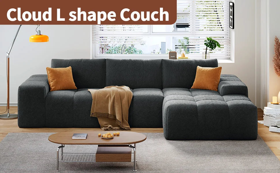 Modern L-Shaped Sectional Sofa, Modular Living Room Couch, Blue Fabric Upholstery, Contemporary Design for Home, Office (