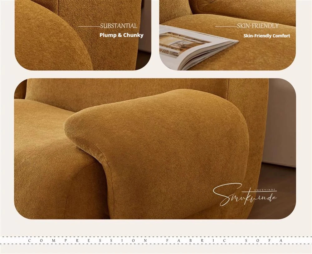 Vacuum-Compressed Modular Sofa, Wabi-Sabi Sherpa Fabric Sectional with High-Elastic Foam, Cream Mid-Century Style, Space Saving