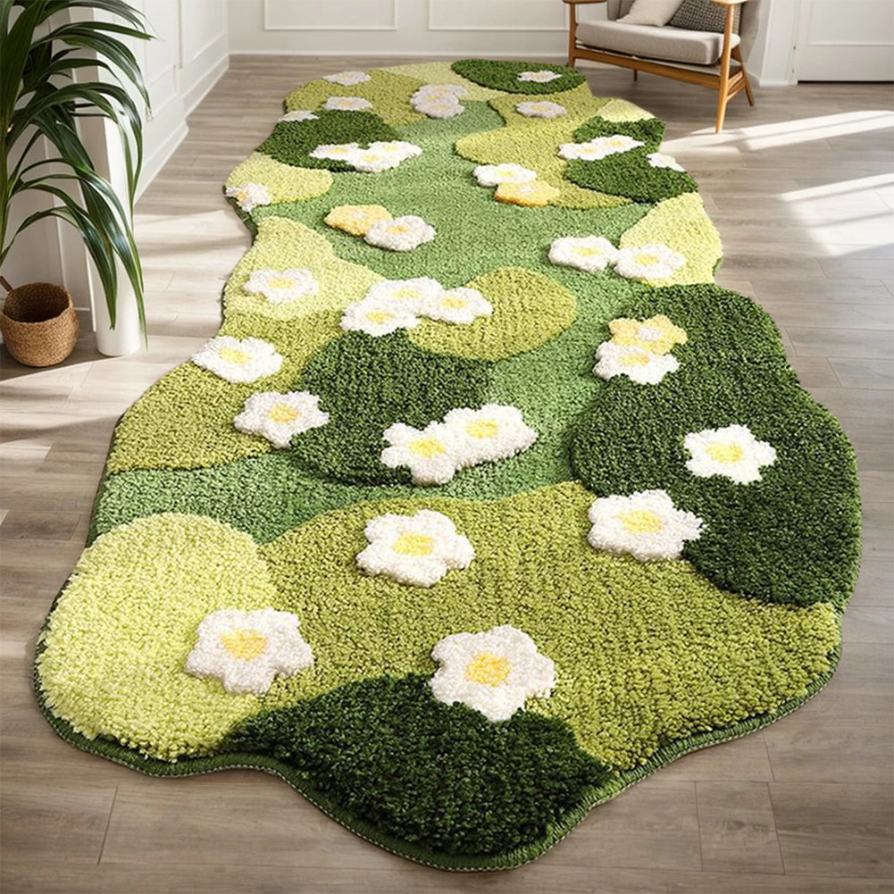 Three-Dimensional Carpet Fluffy Nordic 3D Lawn Moss Rugs Carpet Green Forest Irregular Floor Mat Flocked Green  Bedroom Rug