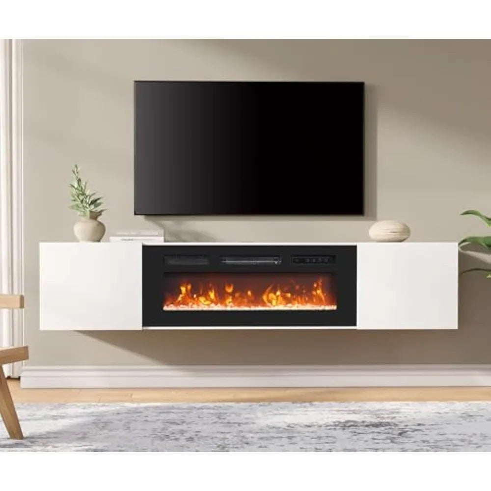 Modern Floating TV Stand with Electric Fireplace, Media Console for TVs up to 80",Wooden Entertainment Center with 36" Fireplace